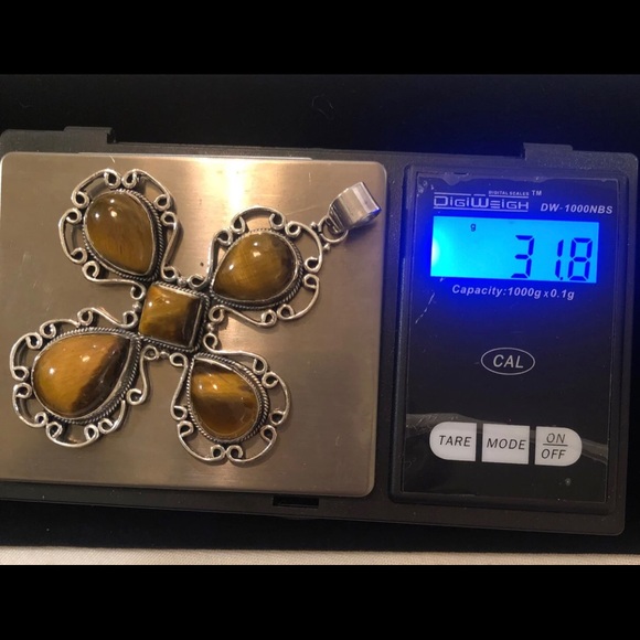 Sterling Silver, Tiger Eye Cross Pendant - Picture 5 of 5